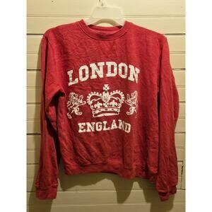 London England Sweatshirt Mens M Red Crewneck Crown Lions Graphic Vintage Style